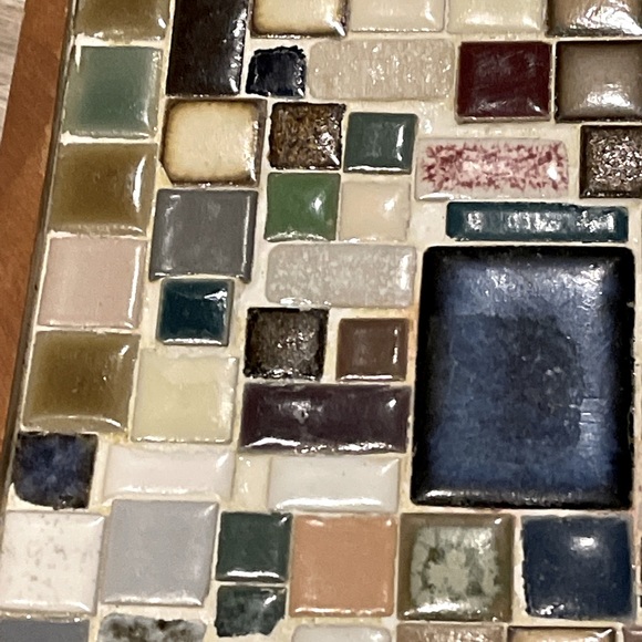 SOLD! Mid Century Modern Mosaic Tile Trivet WOOD Frame - Picture 8 of 8